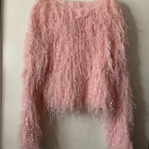 Chic western spring Pink Feather Tassel Crop Oversized Sweater S-L